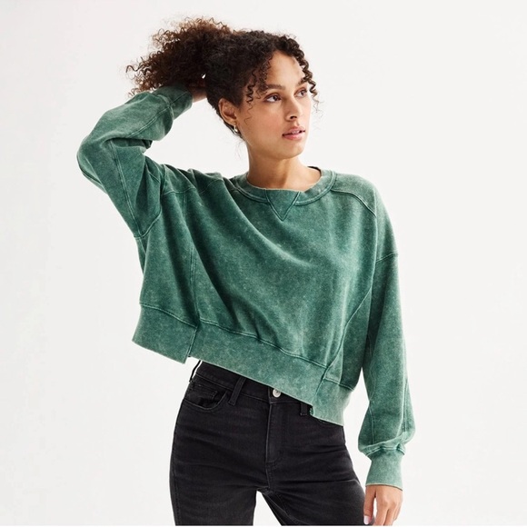 Vici Tops - Green Acid Wash Sweatshirt